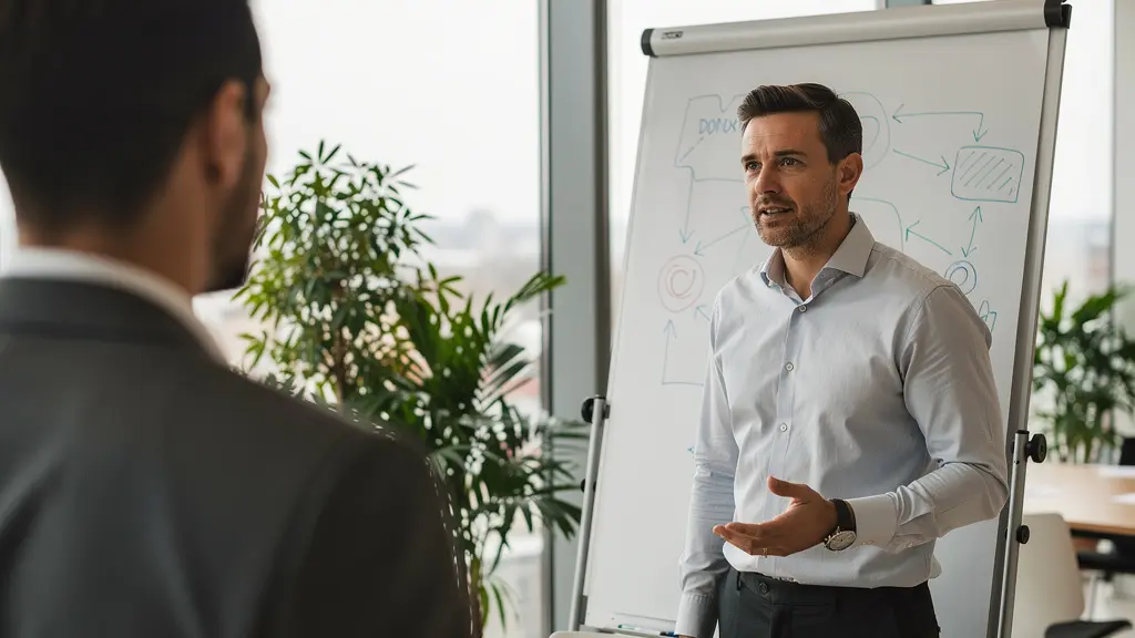 Marketing and product professionals reviewing shared roadmap in modern office